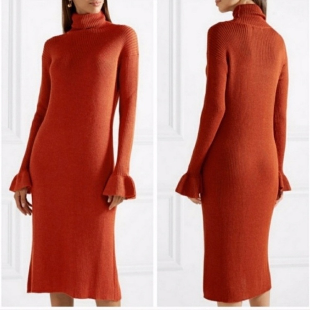 Ulla Johnson Quiet Luxury Crimson Baby Alpaca Blend Turtleneck Midi Dress Size S